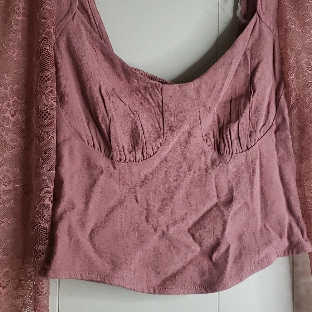 Wild Fable Women's Long Sleeve Lace Bustier Top Brown Small